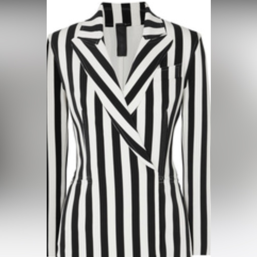 White and black bold striped blazer